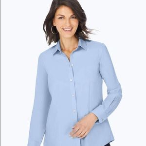 Foxcroft | Non-iron pinpoint shirt in blue